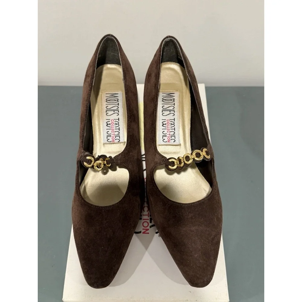 Mootsies Tootsies Zodiac Coffee Brown Suede Kitten Heel Pump Shoes Womens 8.5 M